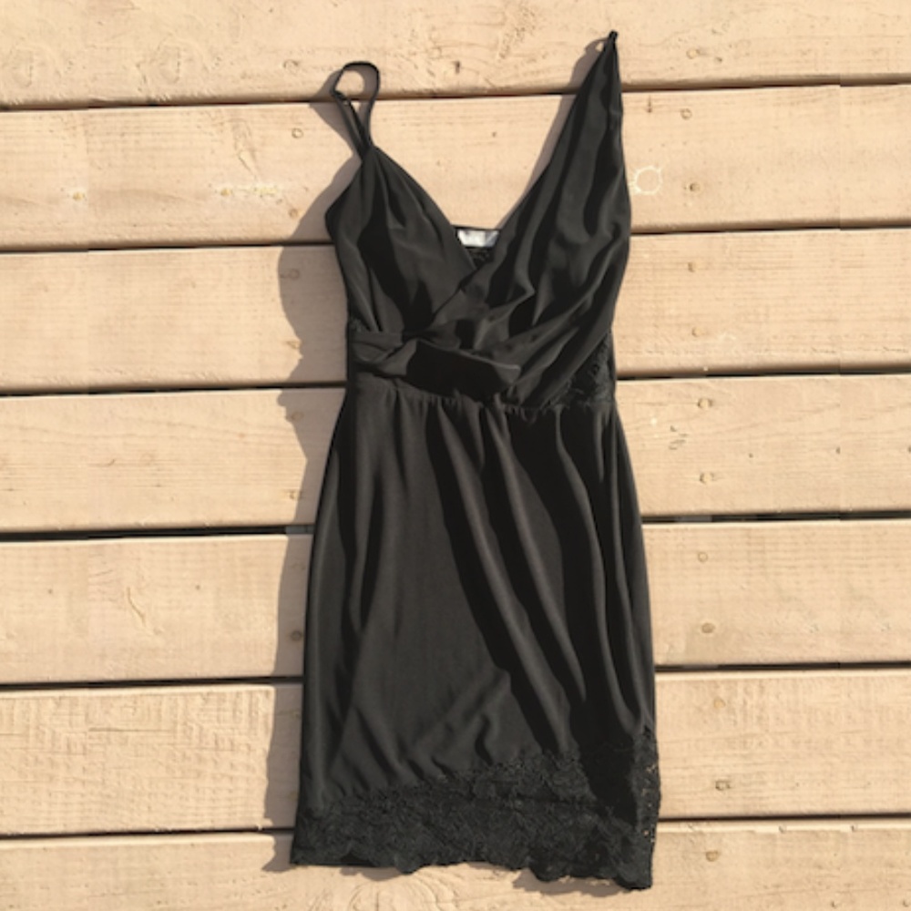 ASOS Asymmetrical Lace Insert Black Bodycon Mini